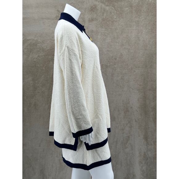 Vintage Escada Set Womens Sweater 42 Skirt 40 Cream Navy Bouclé Sequins Knit - Picture 4 of 16